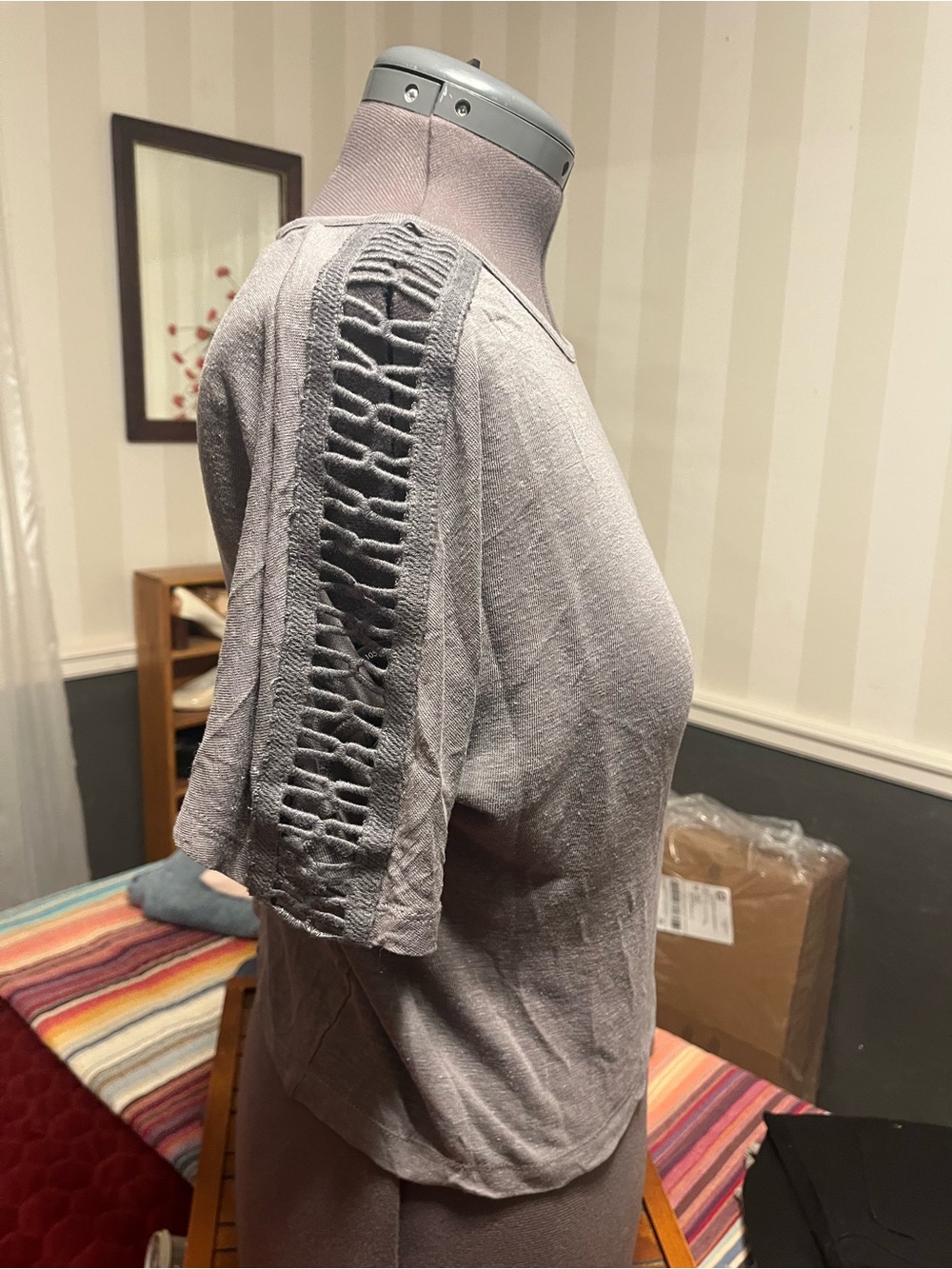 Zara W&B Collection Charcoal Gray Knit Crew Top